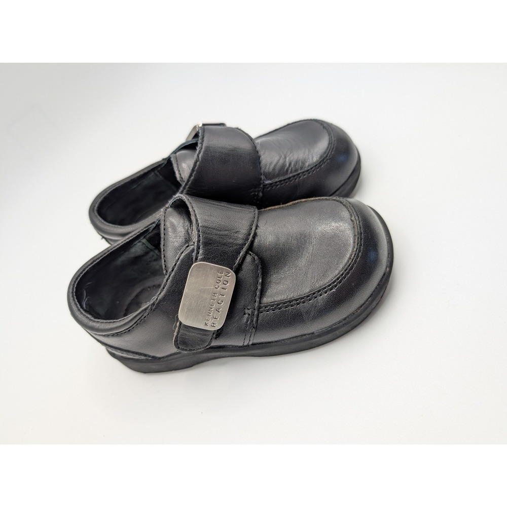 Kenneth Cole Reaction‎ Kids Black Leather Hook Loop Casual Shoes Toddler Size 6M